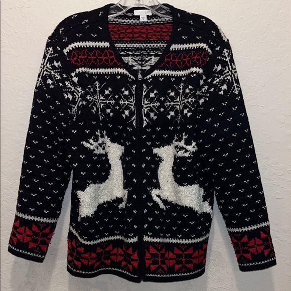 Vintage Christmas Sweater Snowflakes Reindeer Fair Isle - Picture 3 of 8